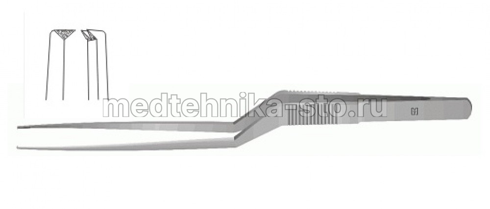 Пинцет для тканей байонетный 1x2 зуба, 210х0,4 мм