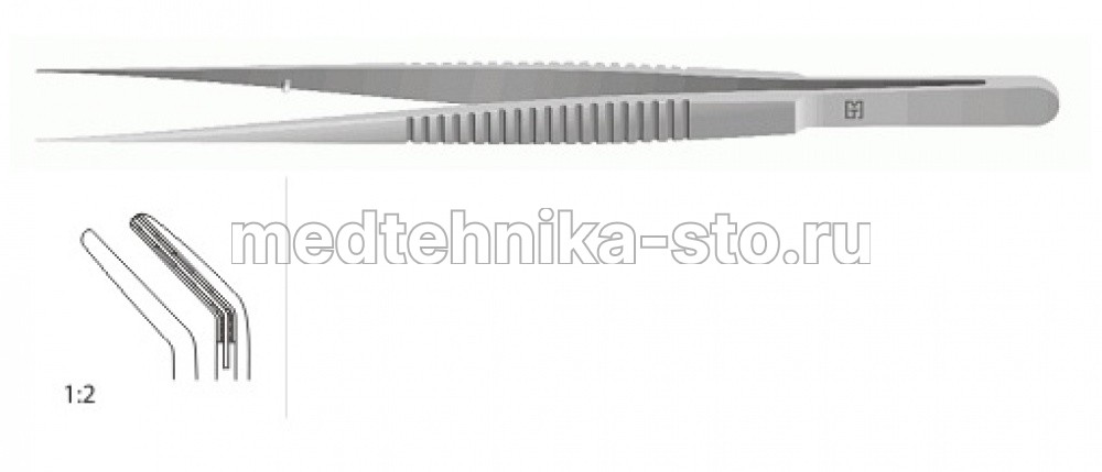 Пинцет м/х по Де Бейки изогн., 180 мм, р.ч. 2,8 мм, плат.18 мм