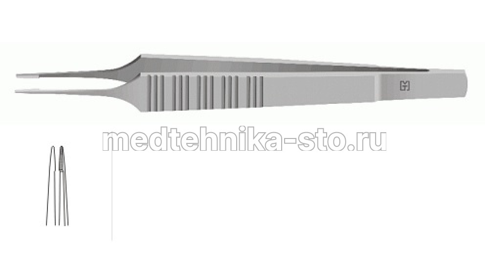 Пинцет м/х для нитей, 150 мм, пл. р., р.ч. 0,4 мм, плат. 6 мм