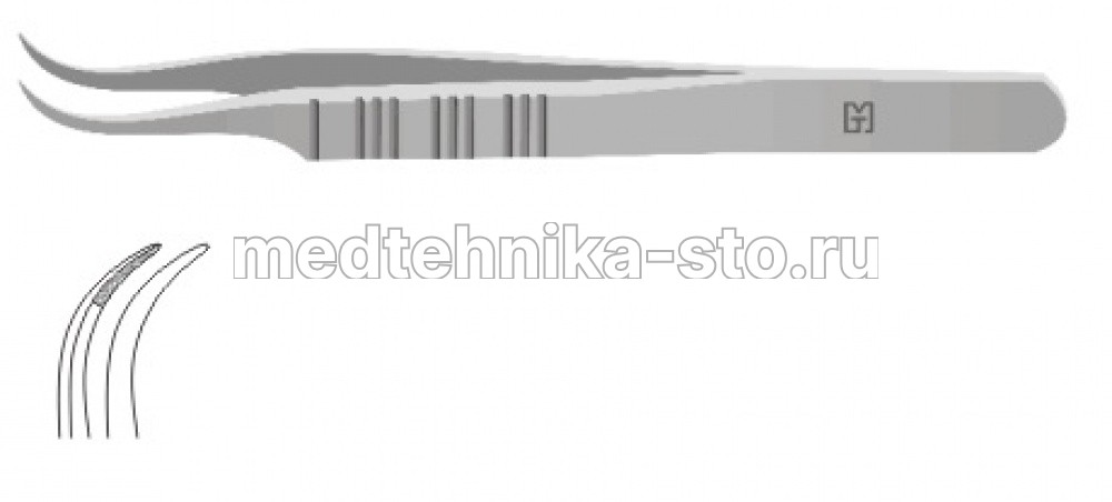 Пинцет м/х, тип Колибри изогн., 110 мм, пл.р., р.ч. 0.4 мм