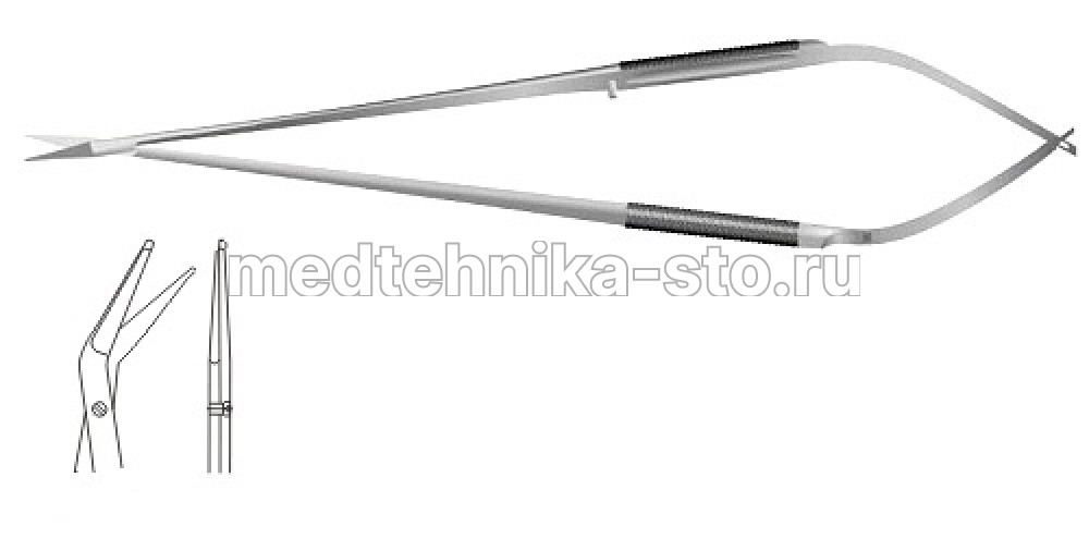 Ножницы м/х коронарные, 180 мм, пл.р.,р.ч.с пуговкой 15 мм, из.30гр