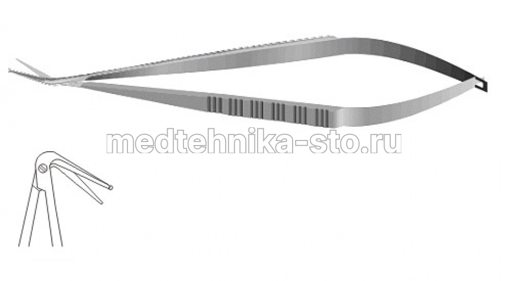 Ножницы м/х коронарные, 200 мм, пл.р.,р.ч.с пуговкой 16 мм, из.120гр