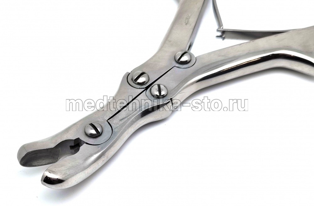 Щипцы костные-кусачки шарнирные с двойной передачей с круглыми губками изогнут. по плос.